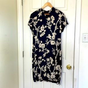 100% SILK TALBOTS Black Floral Dress Size 16